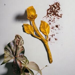 1993 Stamped Clara Studio Inc. Matte Gold Rose Bud Brooch - RARE